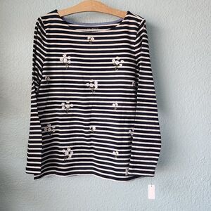 Talbots cotton daisies embroidery stripe coastal blouse